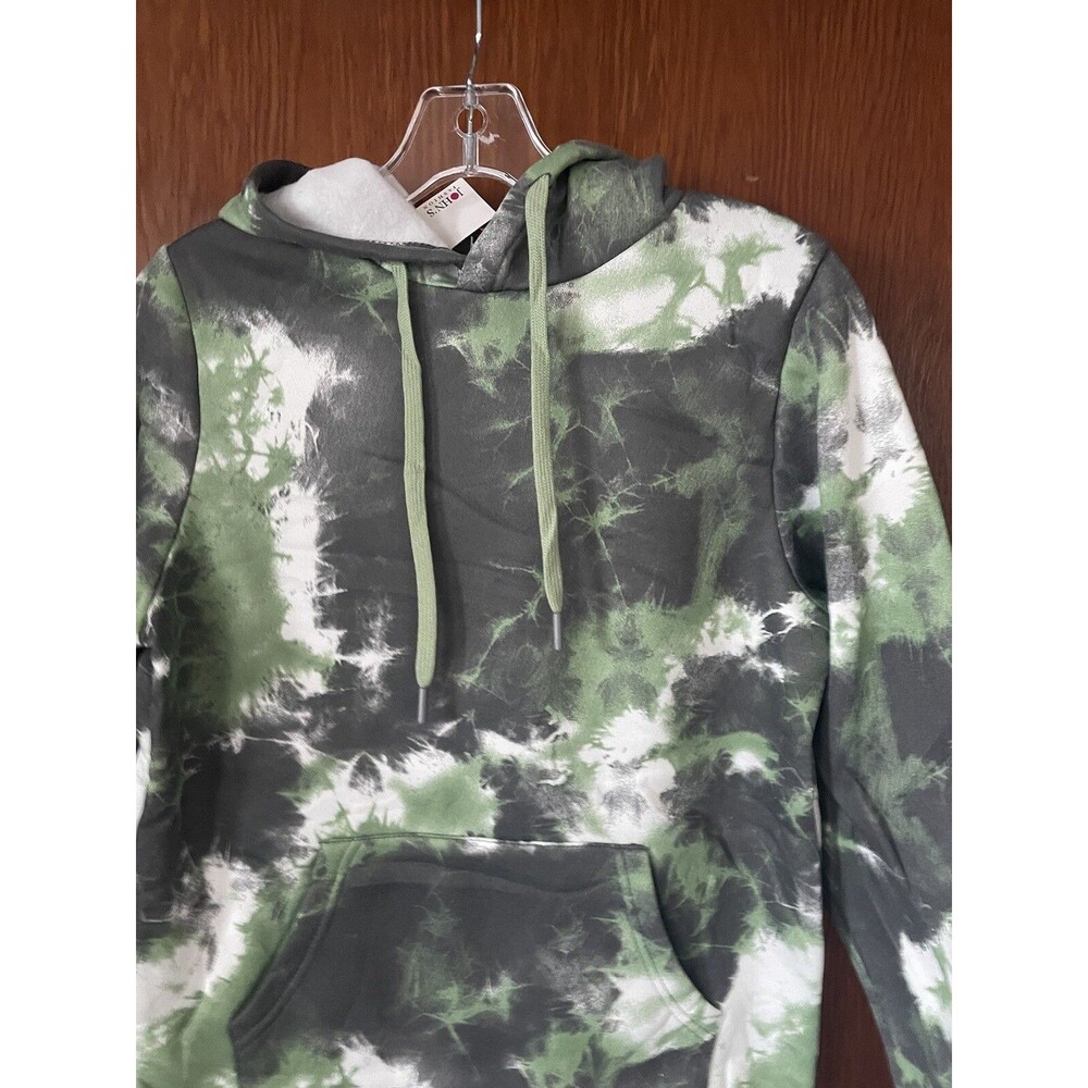Mens Green Black White Tie Dye Sweatshirt Hoodie Drawstring Pocket S NWT - Picture 5 of 8
